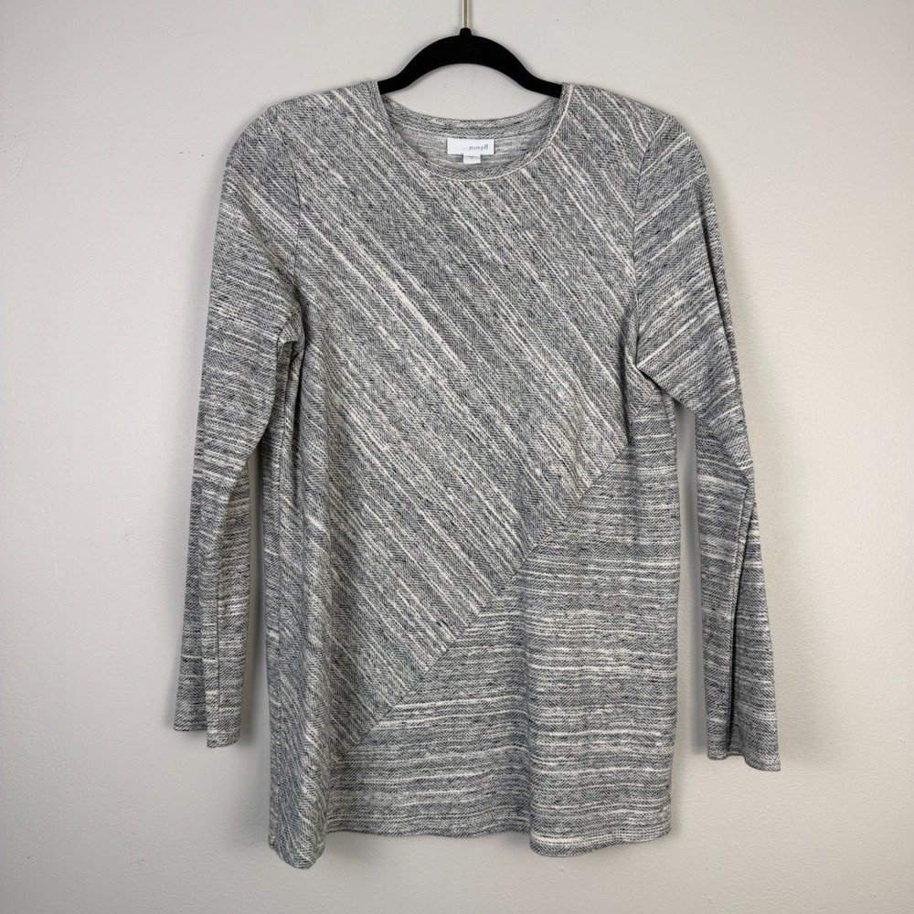 J.Jill Pure Top Womens Small Gray Heather Cotton Crewneck Long Sleeve Pullover